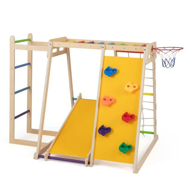 6-in-1 Jungle Gym with Slide and Rock Climbing for 3-14 Years Olds