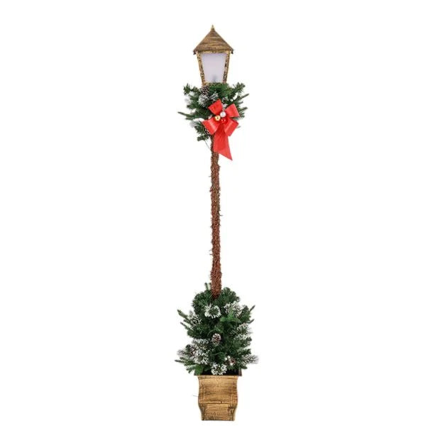6.1 FT Christmas Pre-lit Street Lamp with Artificial Greenery