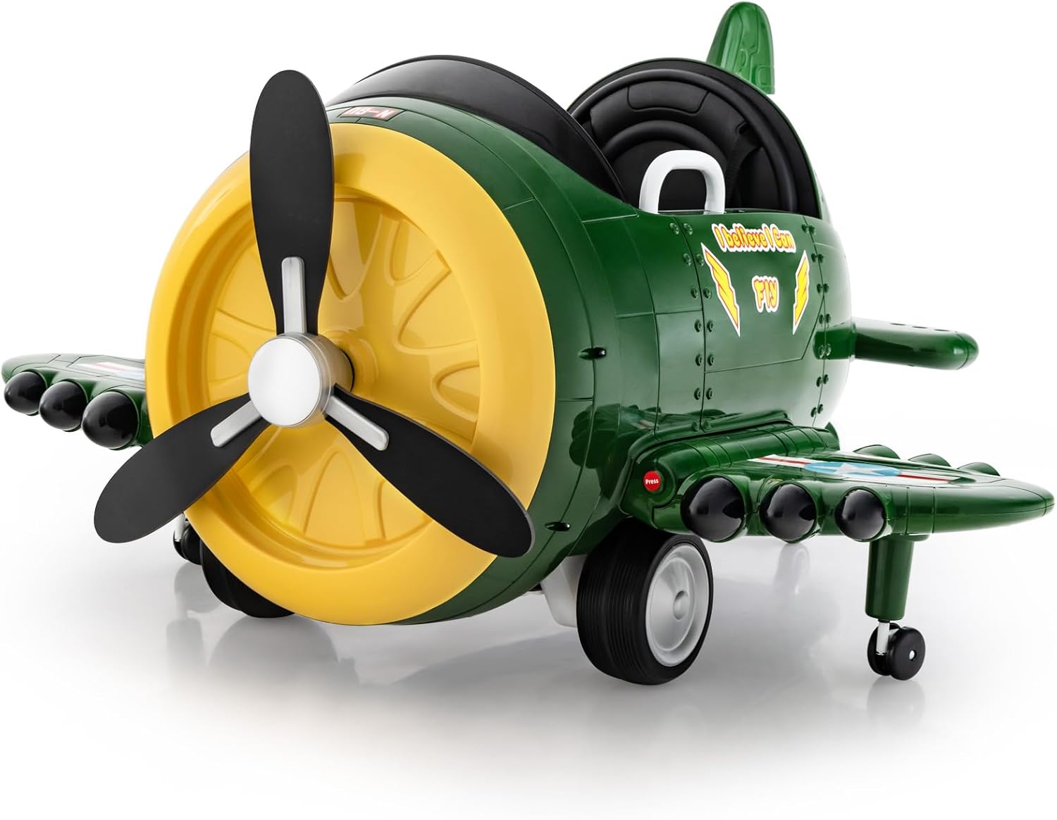 GYMAX Kids Ride on Car, 12V Battery Powered Car with Remote Control, Joysticks, Folding Airfoils