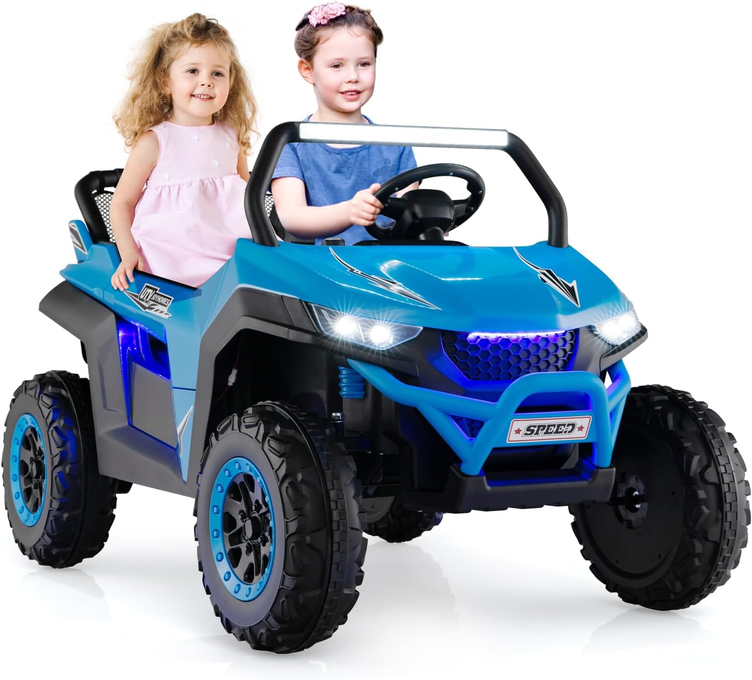 GYMAX Kids Electric UTV, 2-Seater 12V Battery Powered Toy Car with Remote Control