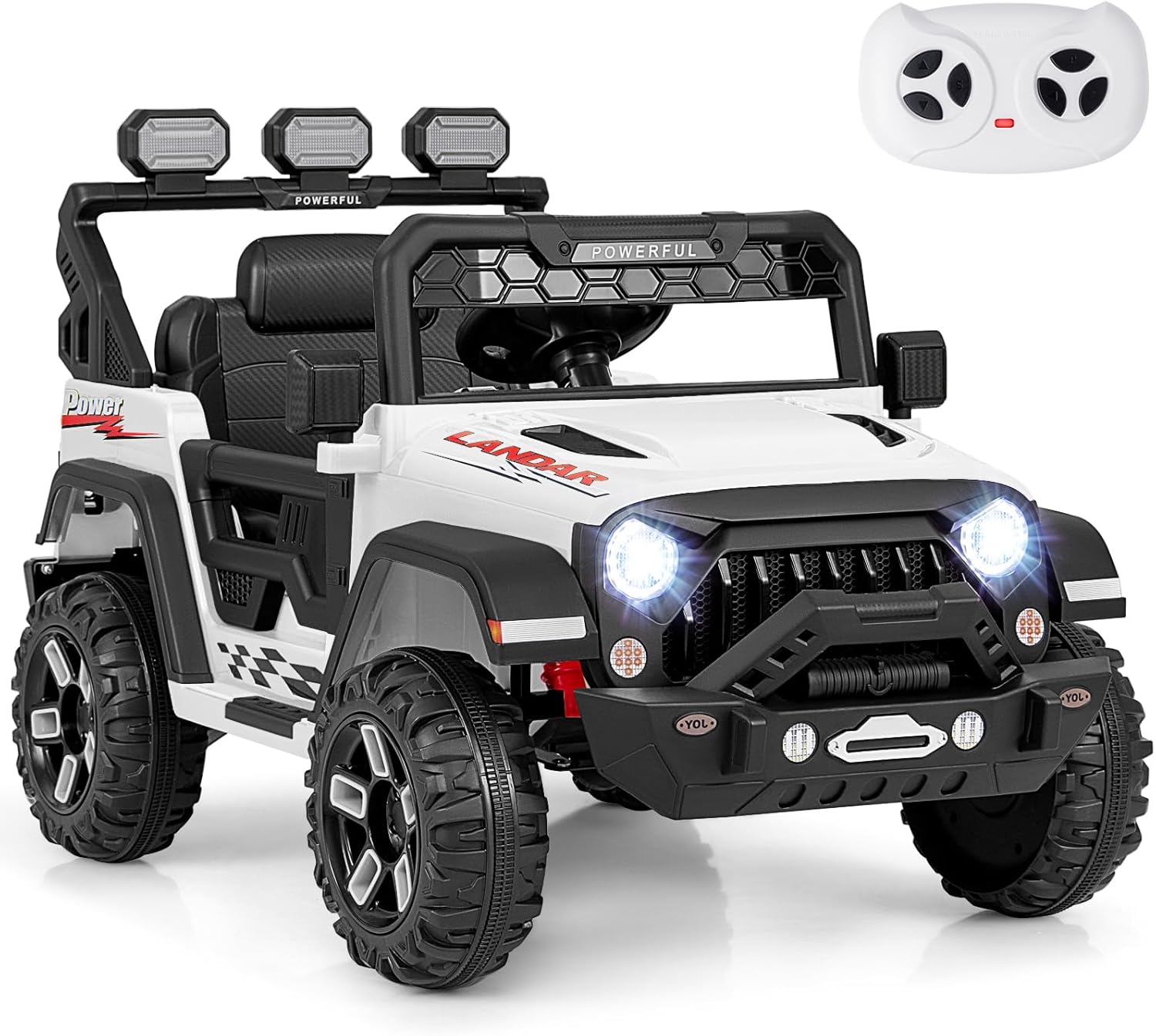 GYMAX 12V Kids Ride on Car, Children Electric Off Road Truck with Remote Control, Light, Music, Wireless Connection