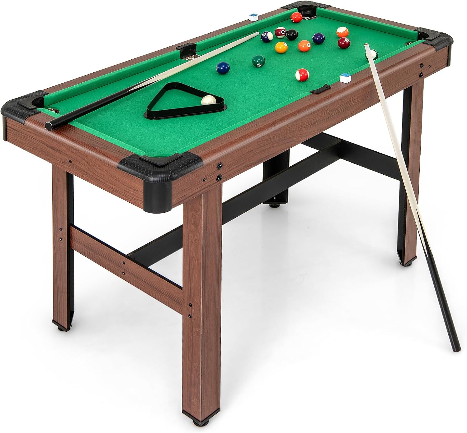 GYMAX Pool Table, 48 Inch Wooden Billiard Tables with 16 Balls, 2 Cue Sticks, 2 Chalks and Brush