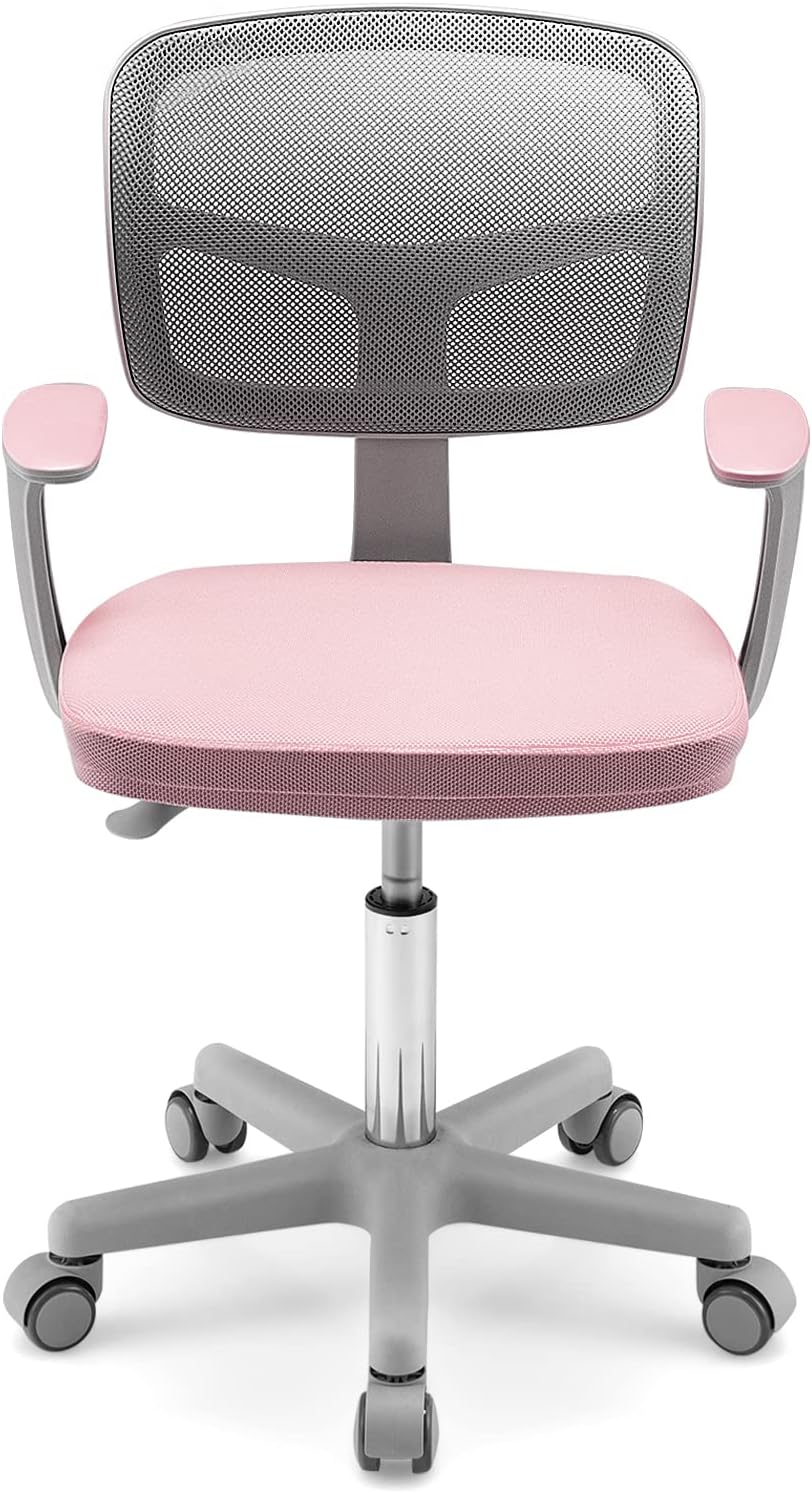 GYMAX Kids Desk Chair, Height Adjustable Children Swivel Chair with Armrests, Lockable Wheels
