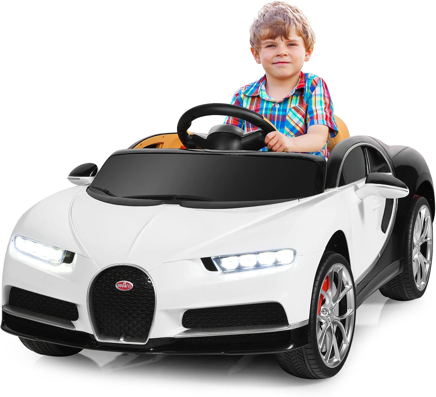 GYMAX Kids Ride on Car, 12V Battery Powered Compatible Bugatti Toy Car with Remote Control