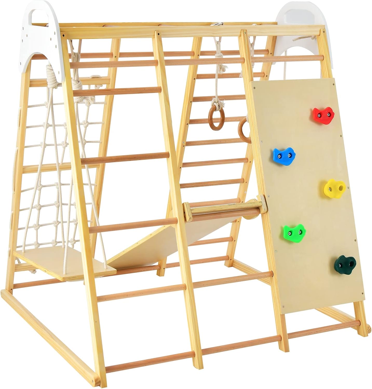GYMAX 8 in 1 Kids Climbing Set, Indoor Playground Toddler Climber Slide Playset with Swing