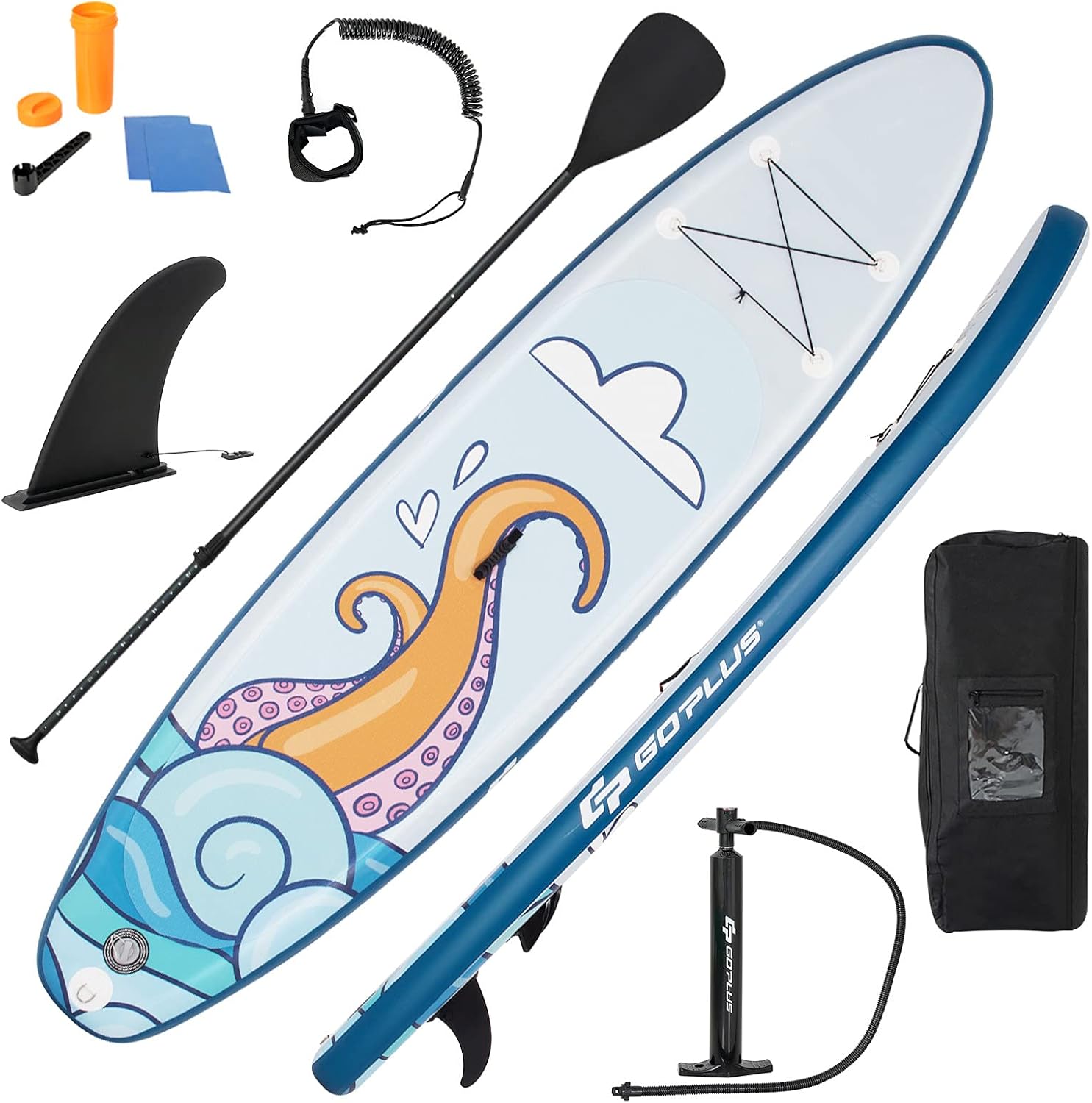 GYMAX Inflatable Paddle Board, 6" Thick Stand Up SUP Paddleboards with Non-Slip Deck, 335 x 76 x 15cm