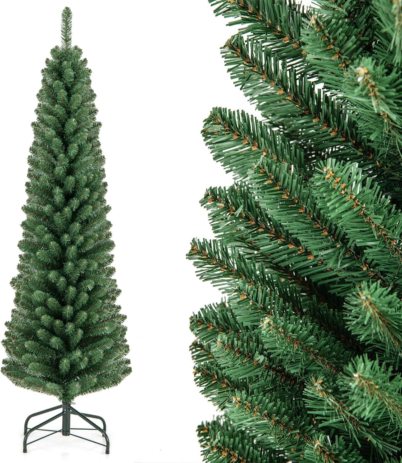 GYMAX 5FT 6FT Green Pencil Slim Christmas Tree