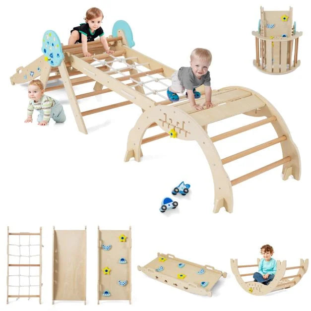 8-in-1 Foldable Climbing Toys with Ramp and Climbing Rope for Toddlers