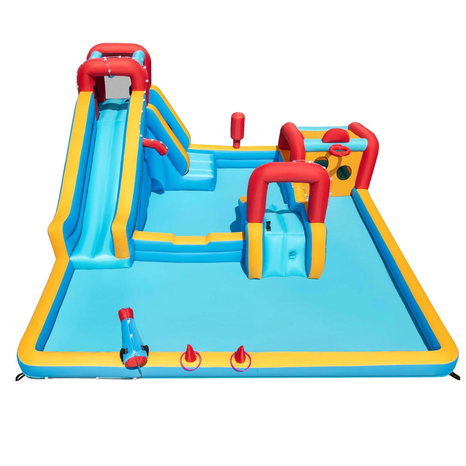 9 in 1 Inflatable Water Park, Outdoor Children Bounce House with Double Slides, Climbing Wall