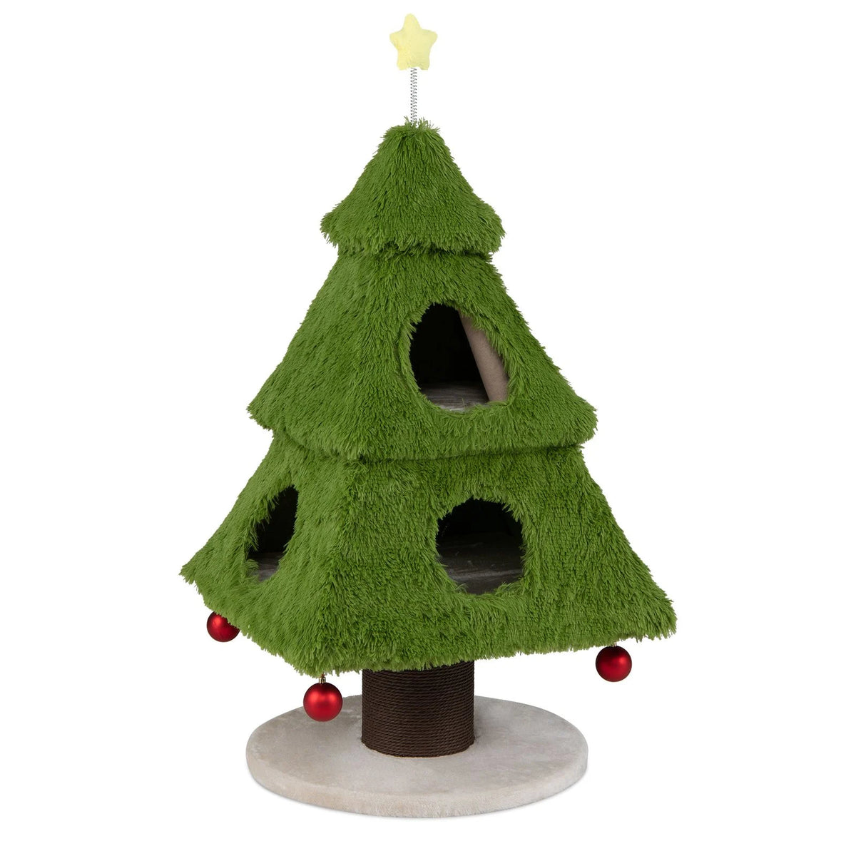 Christmas Cat Tree with Scratching Post and Dangling Balls