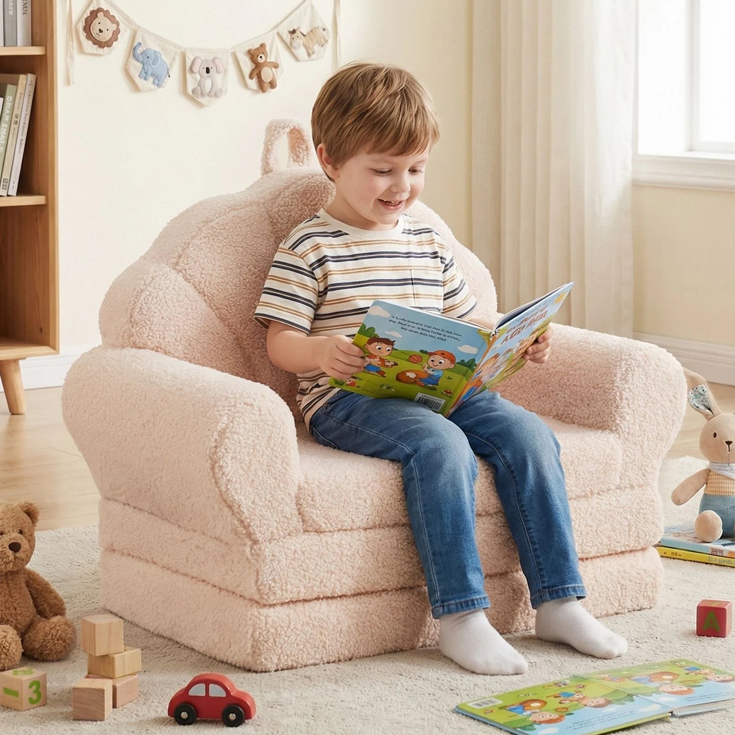 Convertible Kids Sofa 2-in-1 Fold out Toddler Couch Chair to Lounger Bed
