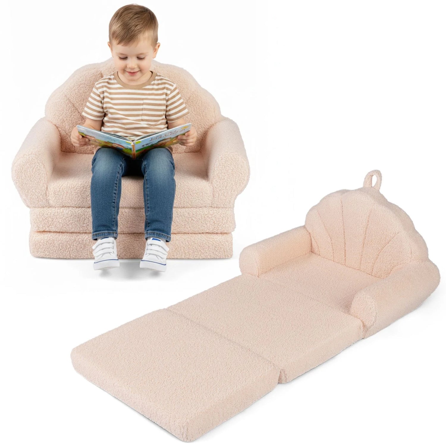 Convertible Kids Sofa 2-in-1 Fold out Toddler Couch Chair to Lounger Bed