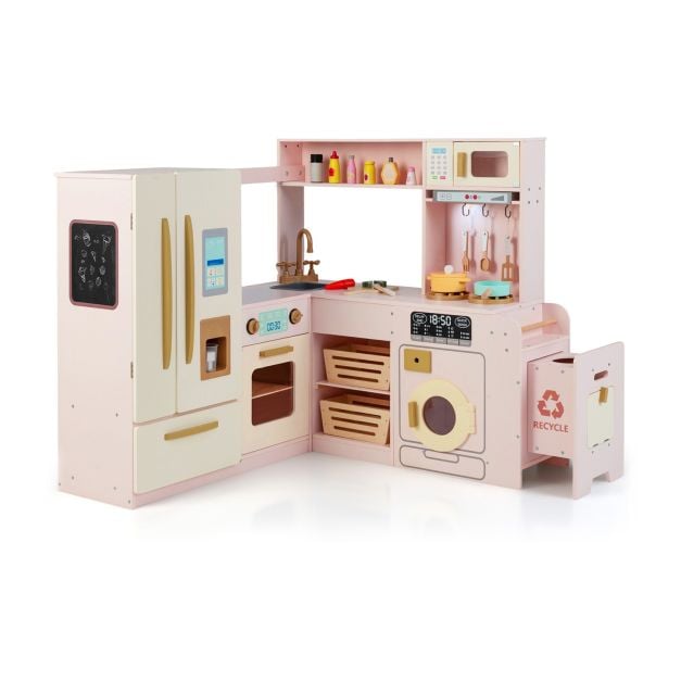 Corner Kitchen Playset with Large Fridge for Toddlers 3+ Years Old