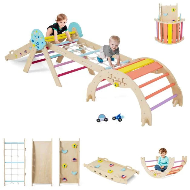 8-in-1 Foldable Climbing Toys with Ramp and Climbing Rope for Toddlers
