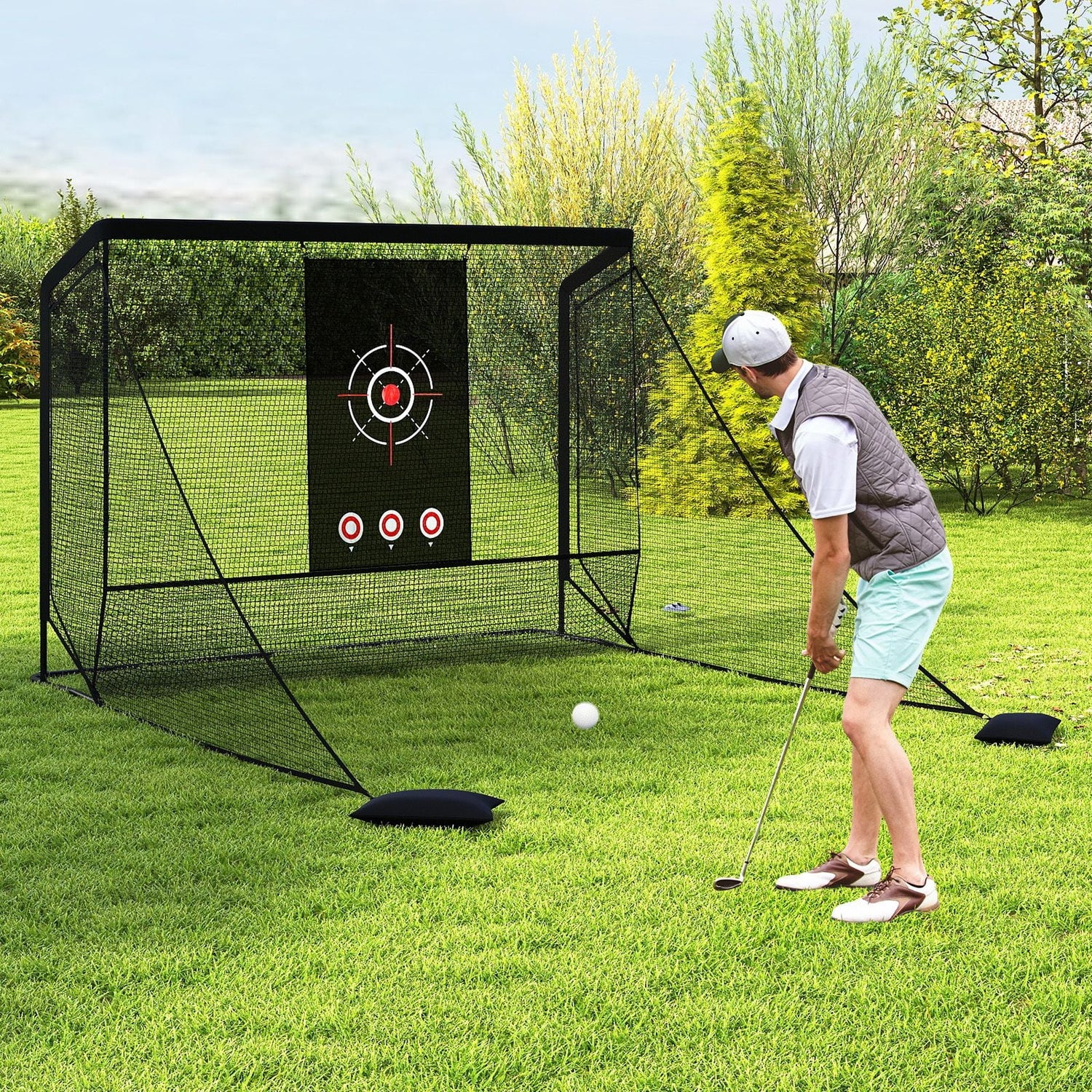 Golf Practice Hitting Net Golf Cage with Dual Side Barriers