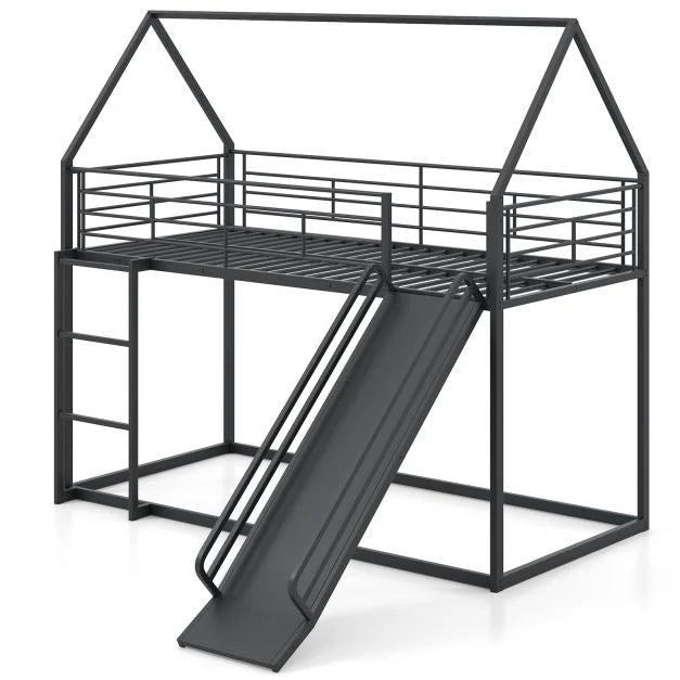 190 x 90 cm House Bunk Bed with Slide and Safety Guardrail Ladder
