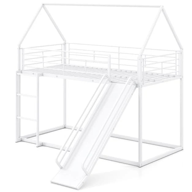 190 x 90 cm House Bunk Bed with Slide and Safety Guardrail Ladder