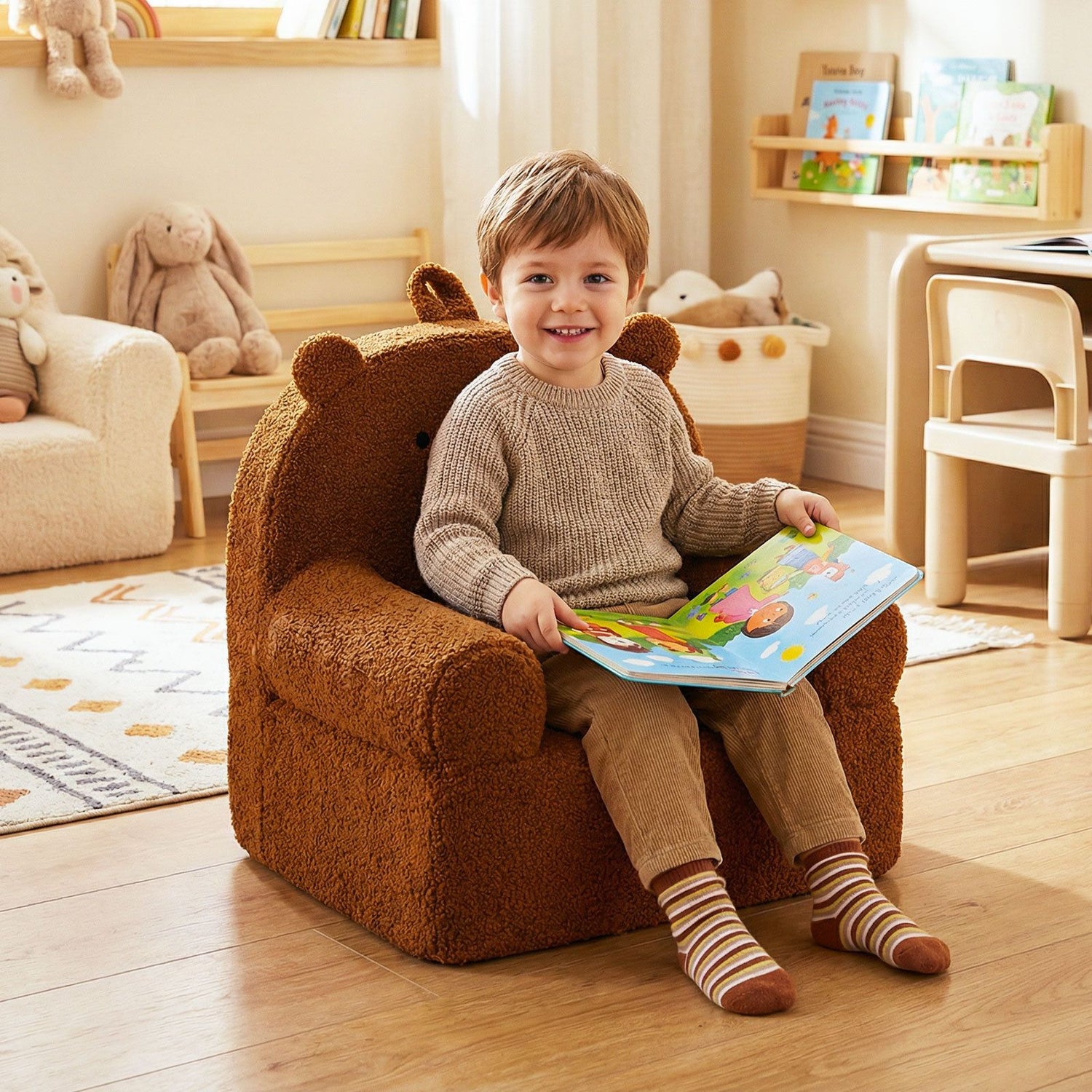 Kids Bear Sofa with Soft Fleece Fabric Cover