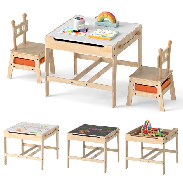 Kids Table and Chairs 4 in 1 Wooden Activity Desk Set (Robot Shape)