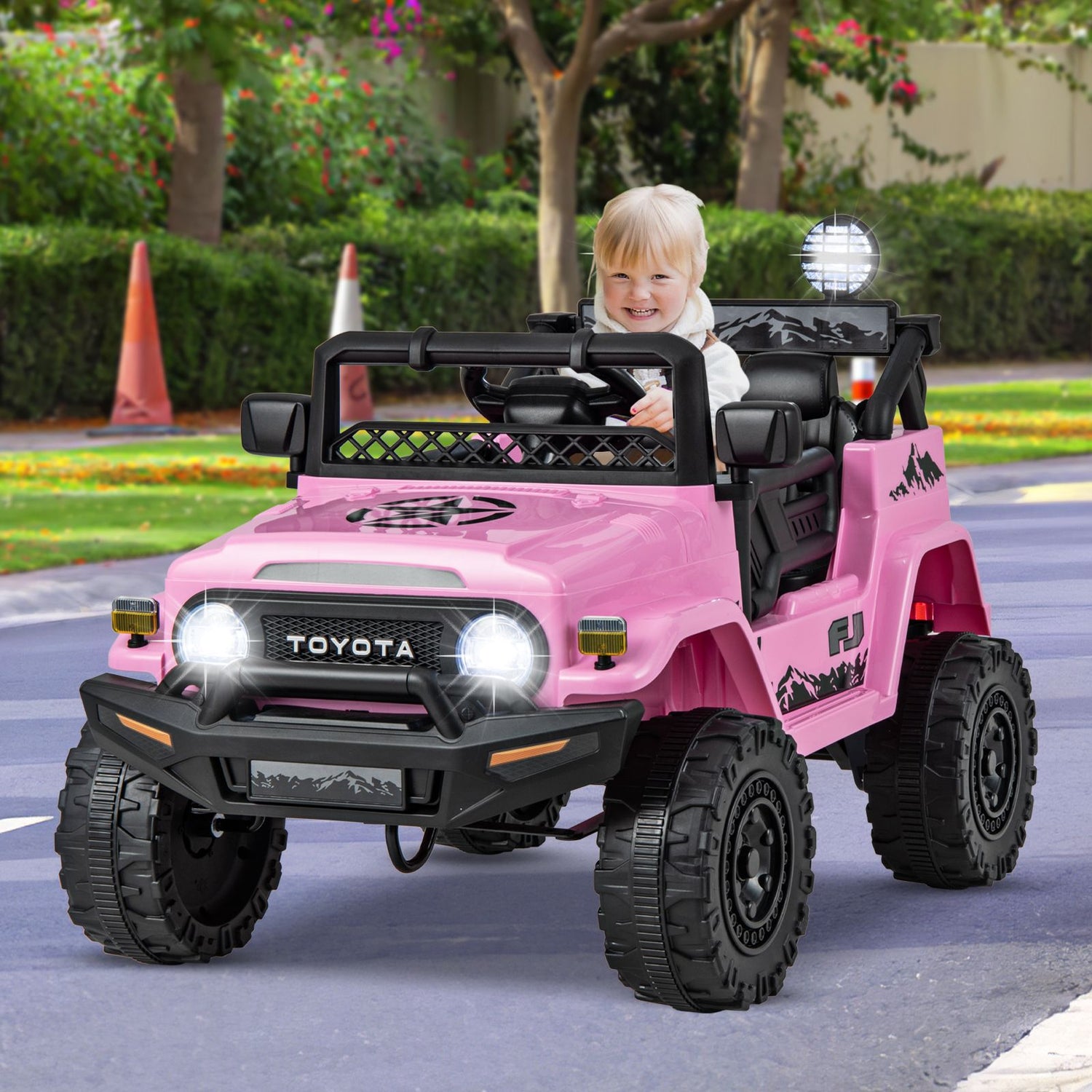 GYMAX Kids Ride on Car, 12V Licensed Toyota FJ Car with Remote Control, Lights, Music, Horn, Wireless