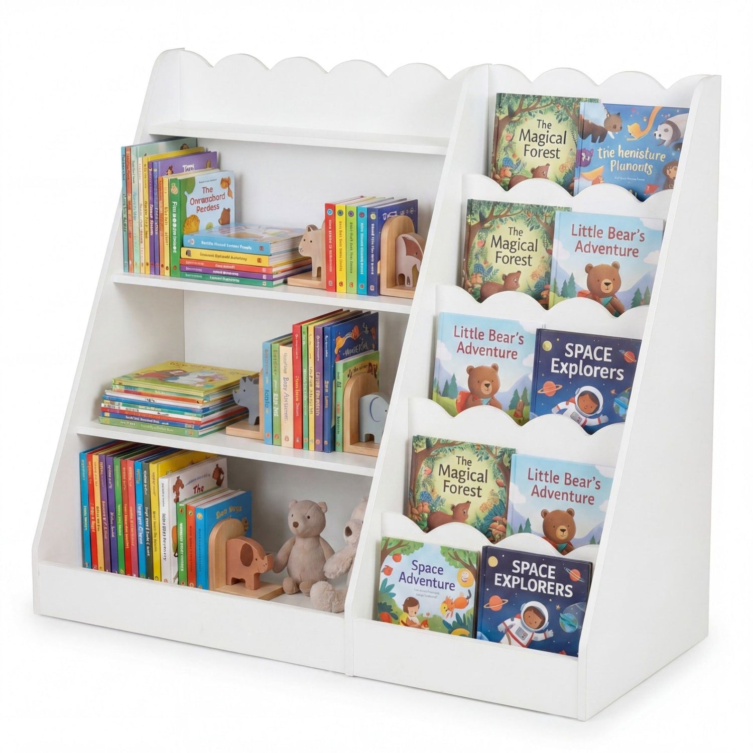 Montessori Kids Bookshelf with 5-Tier Scalloped Shelves for Nursery and Kids Room