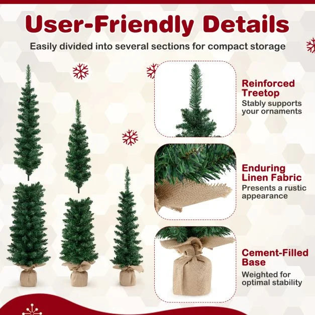 Set of 3 Pre-Lit Artificial Christmas Trees with 415 Green Branch Tips and 230 Warm White LED Lights