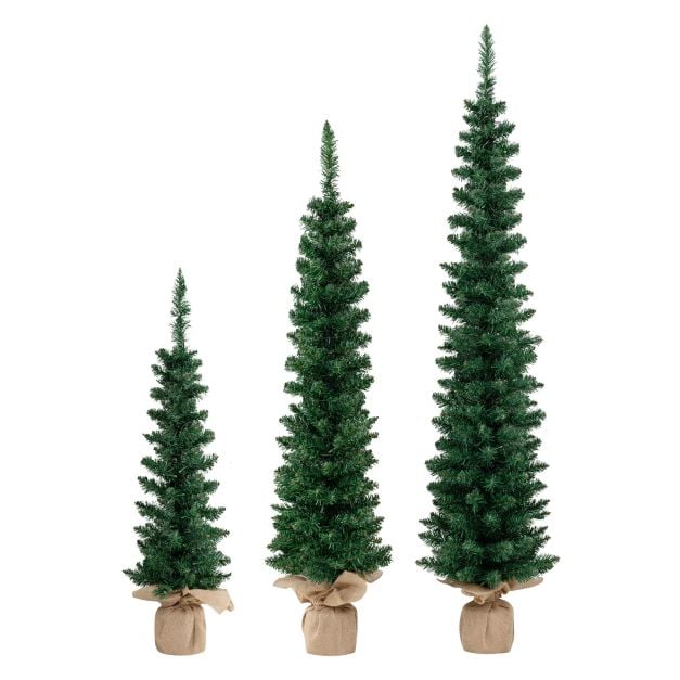 Set of 3 Pre-Lit Artificial Christmas Trees with 415 Green Branch Tips and 230 Warm White LED Lights