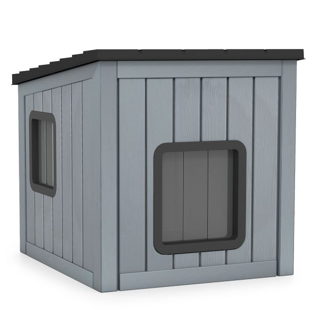 Weatherproof Plastic Pet House with 2 PVC Doors and Sloped Roof