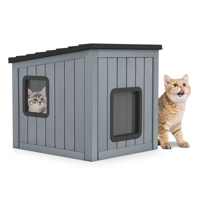 Weatherproof Plastic Pet House with 2 PVC Doors and Sloped Roof