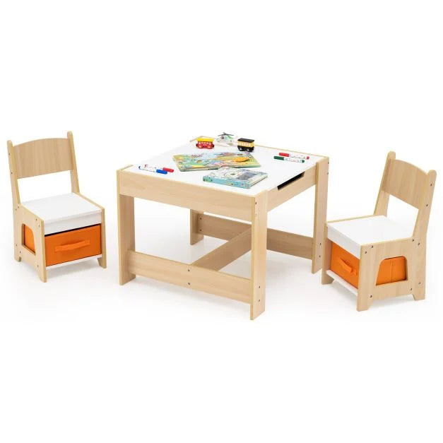 Wooden Activity Table with 2 Seats and Detachable Dual-Sided Tabletop