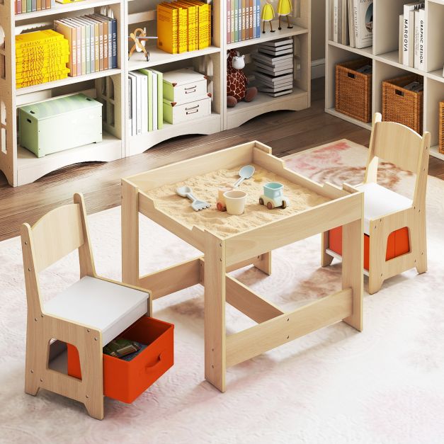 Wooden Activity Table with 2 Seats and Detachable Dual-Sided Tabletop