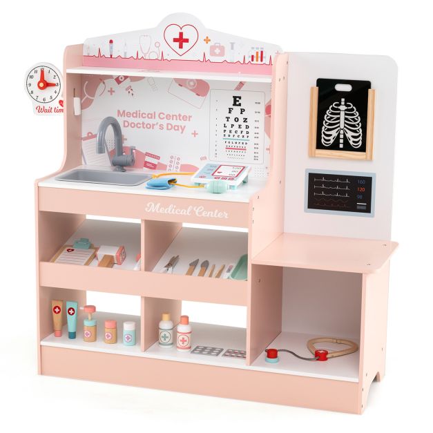 Wooden Doctor Play Set Kids Medical Center with Storage for Boys and Girls 3+ Years Old