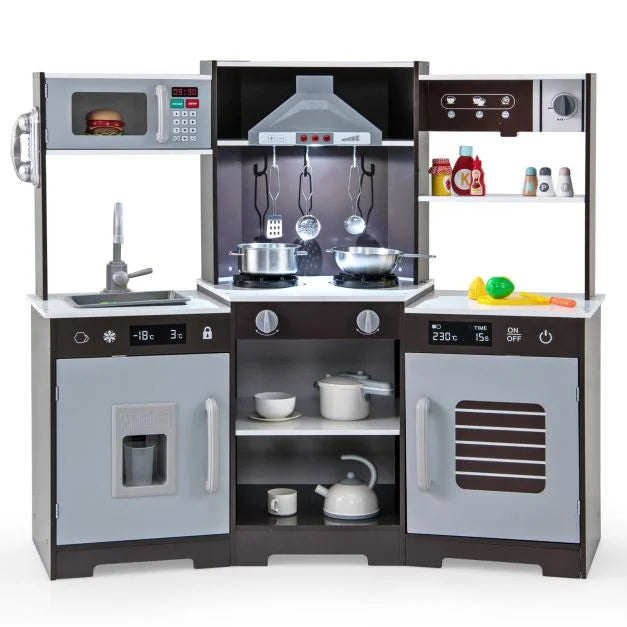 Wooden Pretend Play Kitchen with Real Sounds and Lights