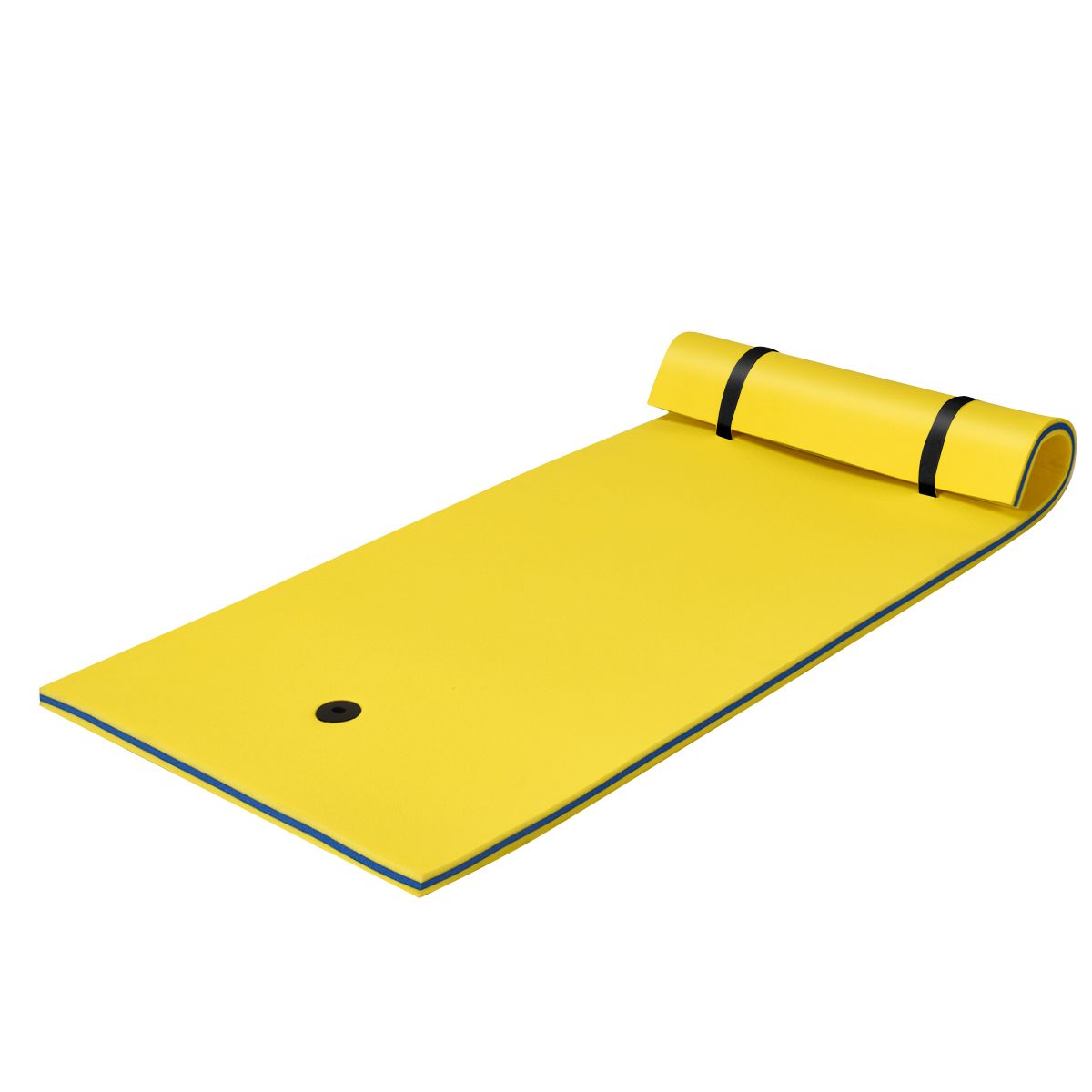 GYMAX Large Floating Water Pad, 3-Layer XPE Foam Floating Raft Mat with Rolling Pillow Design, 220 x 90 x 4 cm