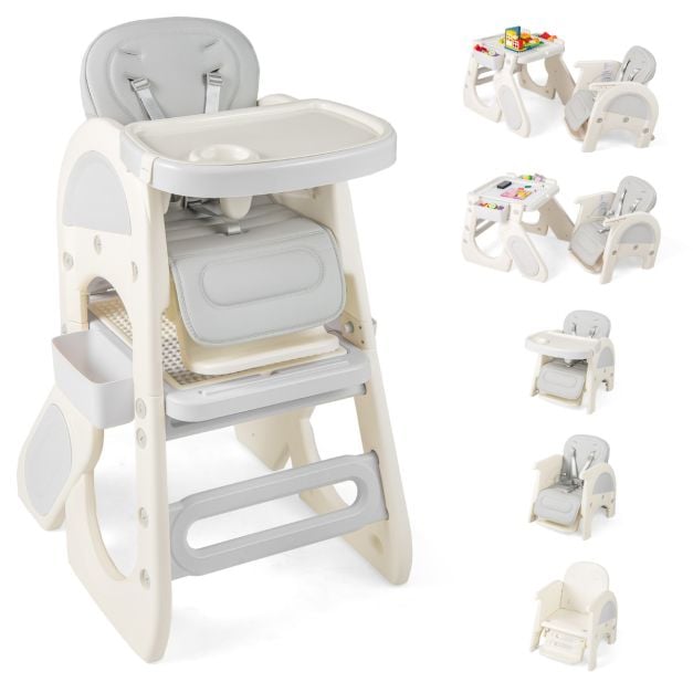 Convertible Baby High Chair with Double-layer Tray and Adjustable Backrest