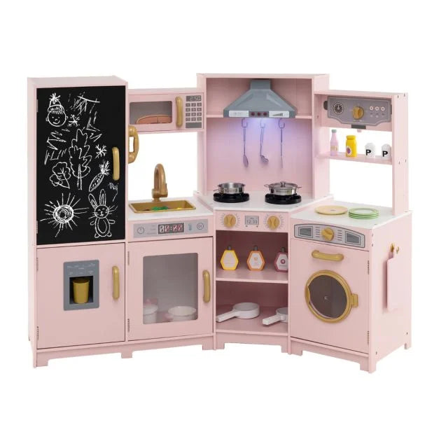 Corner Wooden Play Kitchen with Lights Sounds Toy Kitchen Playset