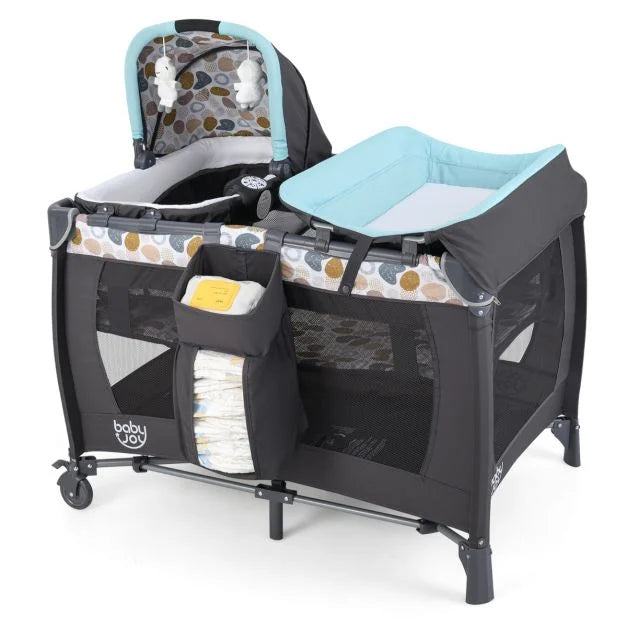 Foldable Pack and Play Portable Baby Playard with Rocking Bassinet and Diaper Changing Table