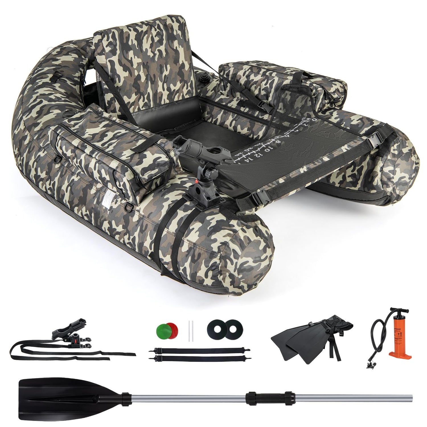 GYMAX Inflatable Fishing Float Tube, Fishing Boat with Adjustable Backpack Straps, 150 KG Load Capacity, 143 x 112 x 70cm