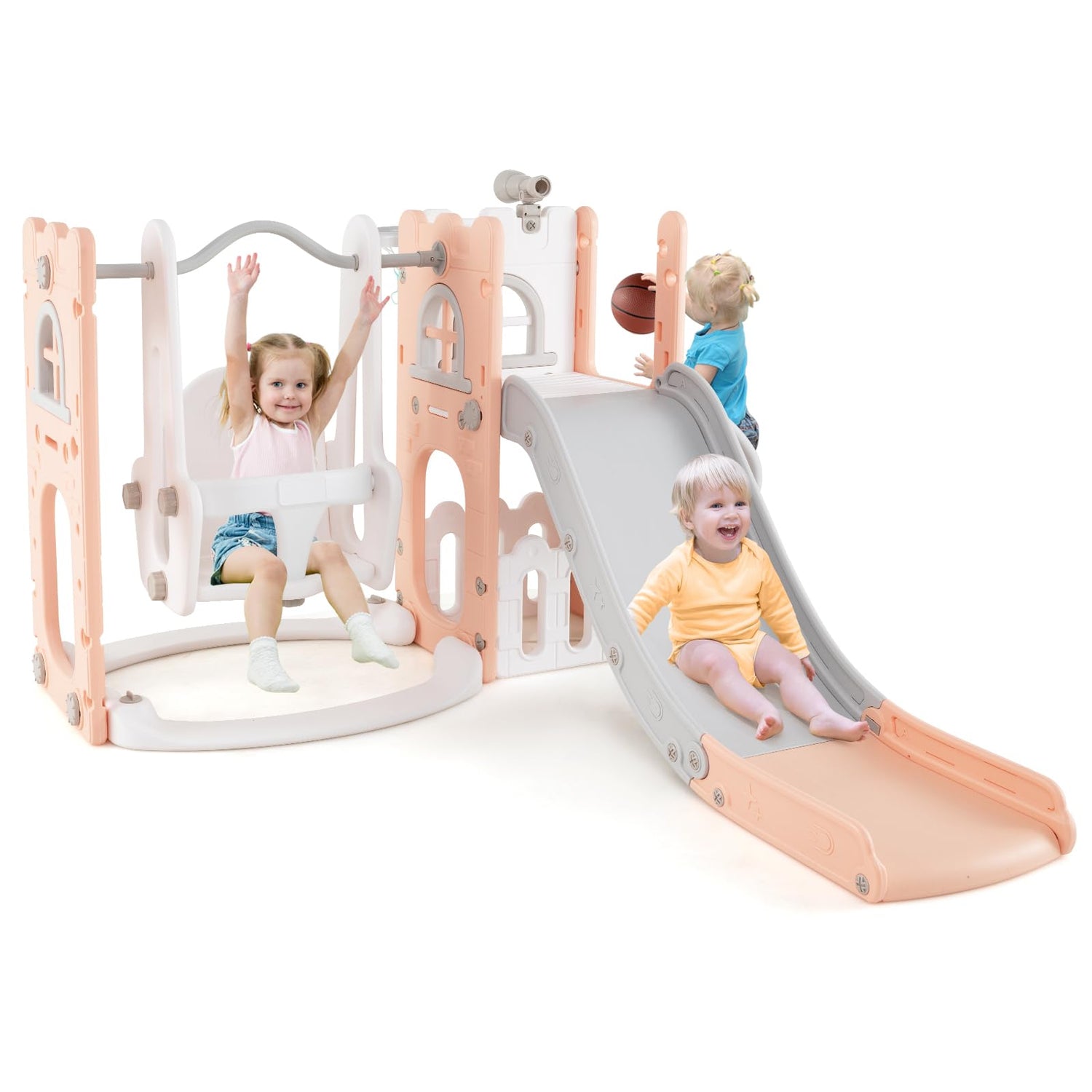 7-in-1 Toddle Slide Set with Swing Seat and Basketball Hoop and Ladder