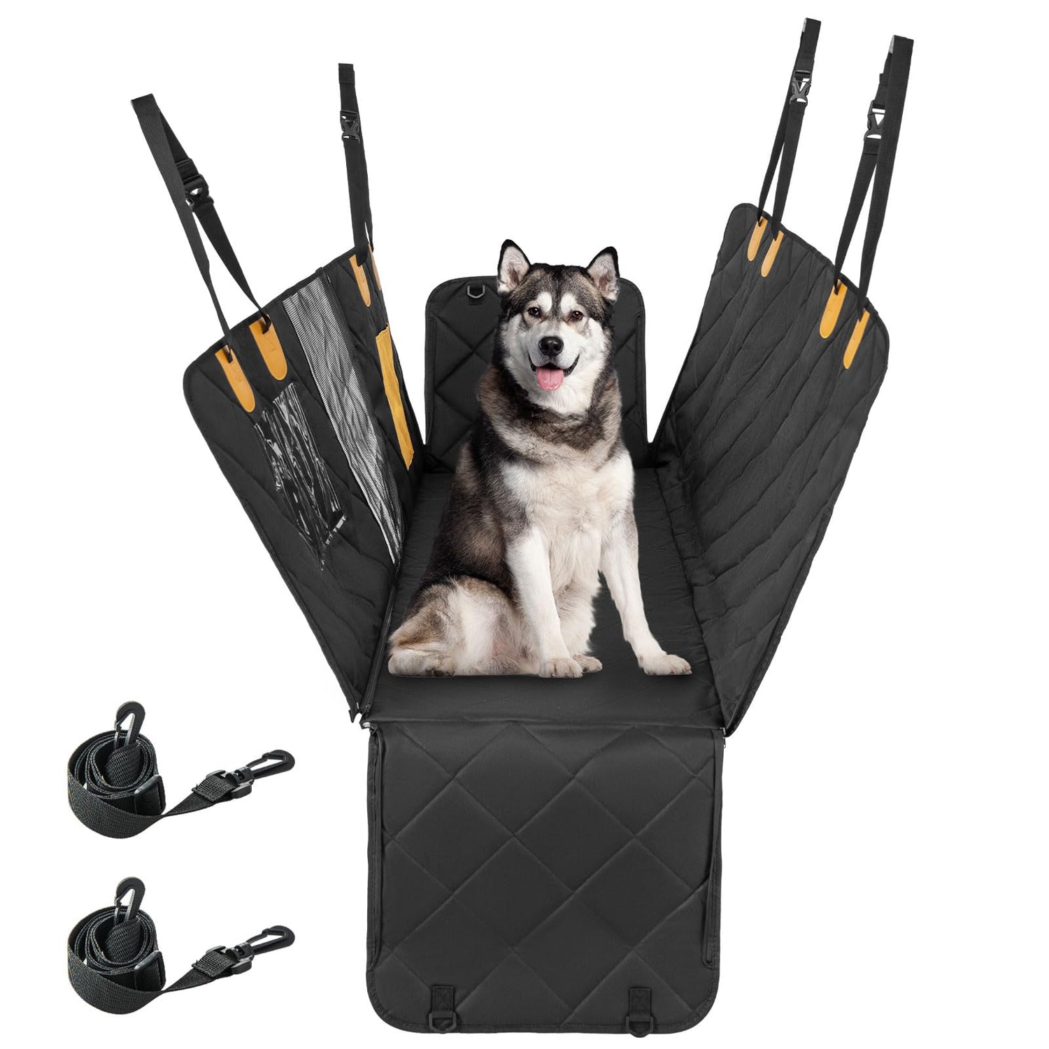 GYMAX Dog Car Seat Cover, Large Dog Car Hammock with Side Flaps, 3-Layer Cushion, Mesh Visual Window