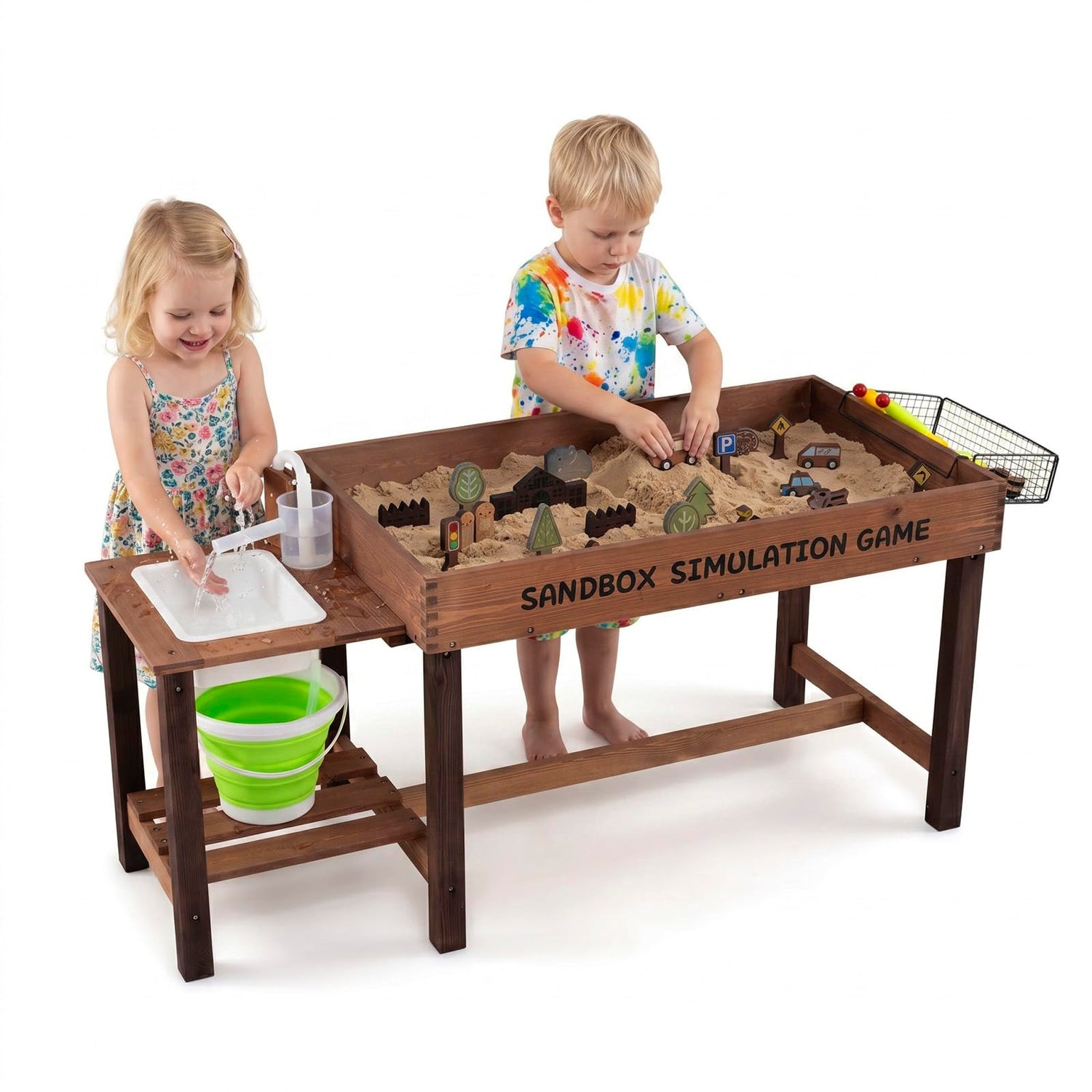 Indoor Outdoor Play Sand and Water Table with 33 Sand Table Toys, Toy Bucket, Shovel and Rake for Boys Girls