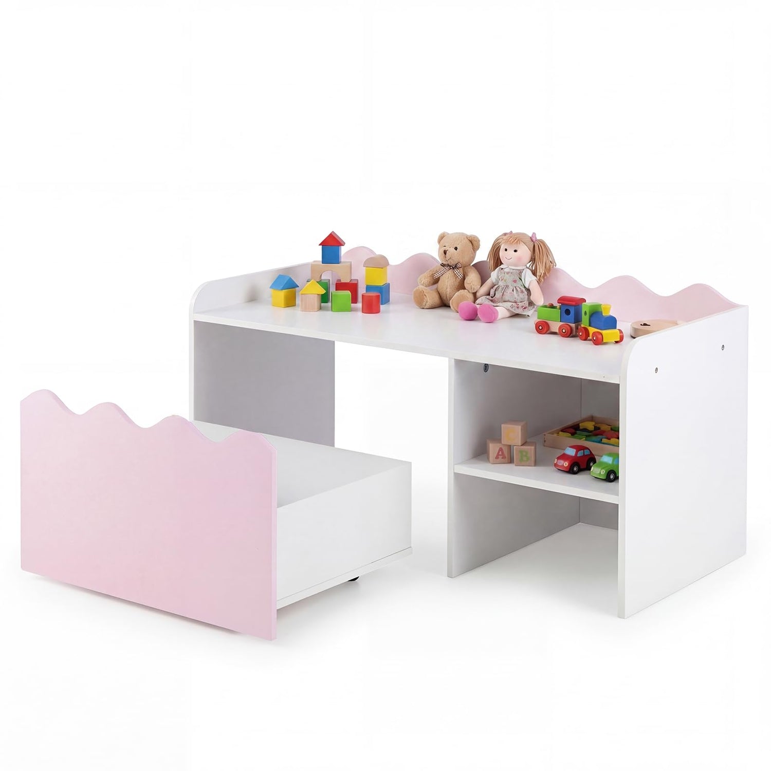 Kids Bookcase, Toy Organizer with Movable Drawer