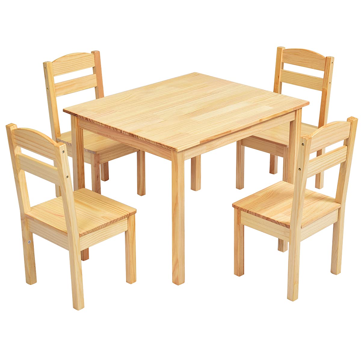 GYMAX Kids Table and 4 Chairs Set, Wooden Children Table with 4 Chairs