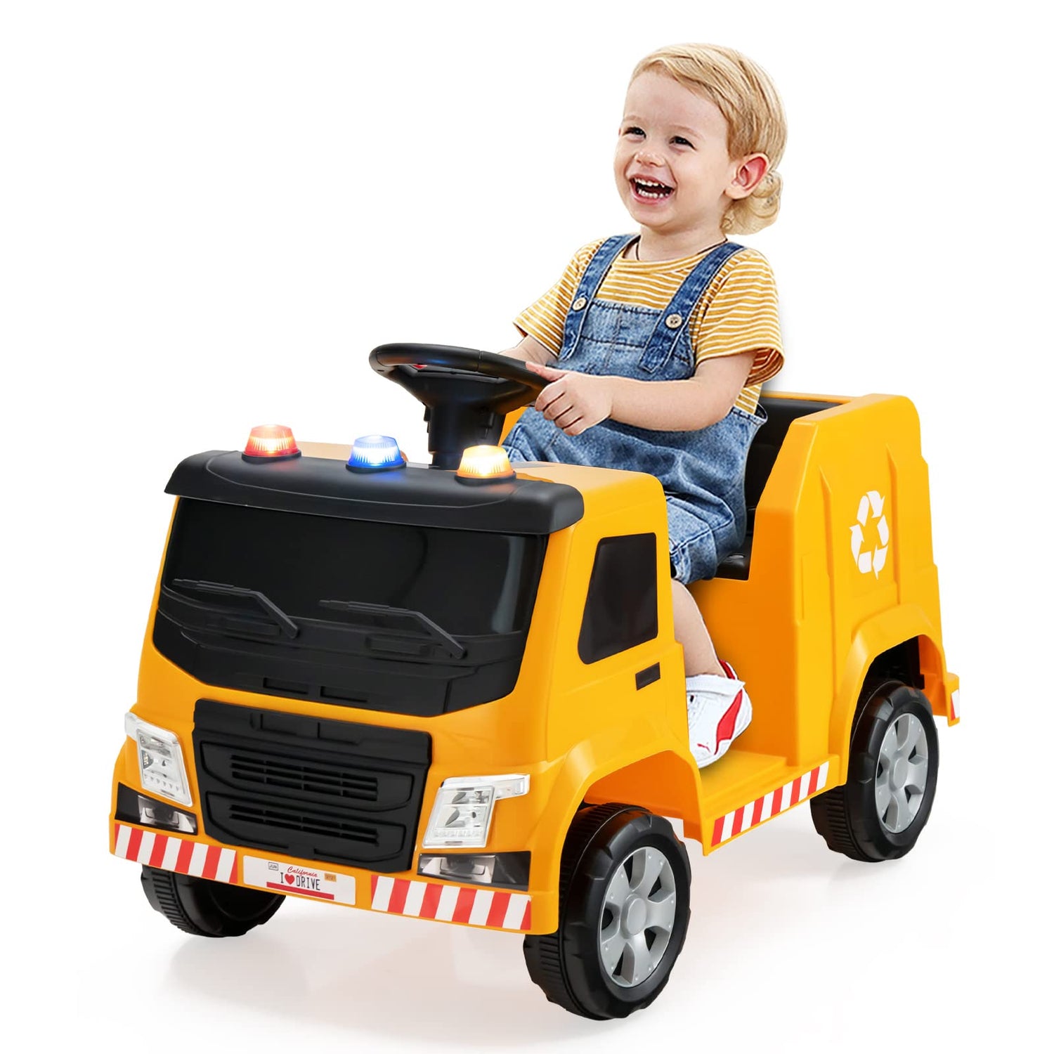 GYMAX Kids Ride On Garbage Truck, 12V Battery Powered Car with Remote Control, 6 Recycling Accessories
