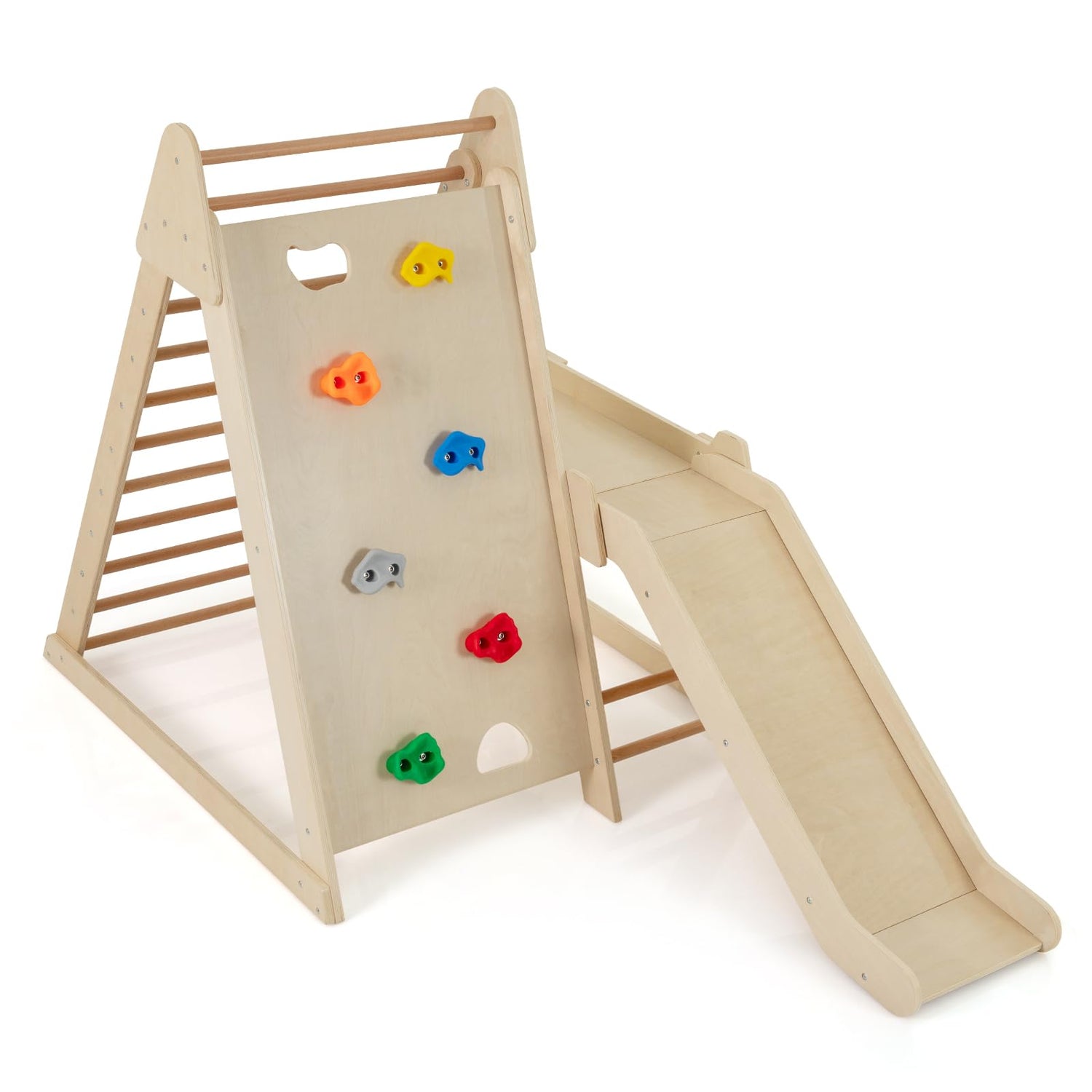 3-In-1 Jungle Gym with Extended Slide and Rock Climbing