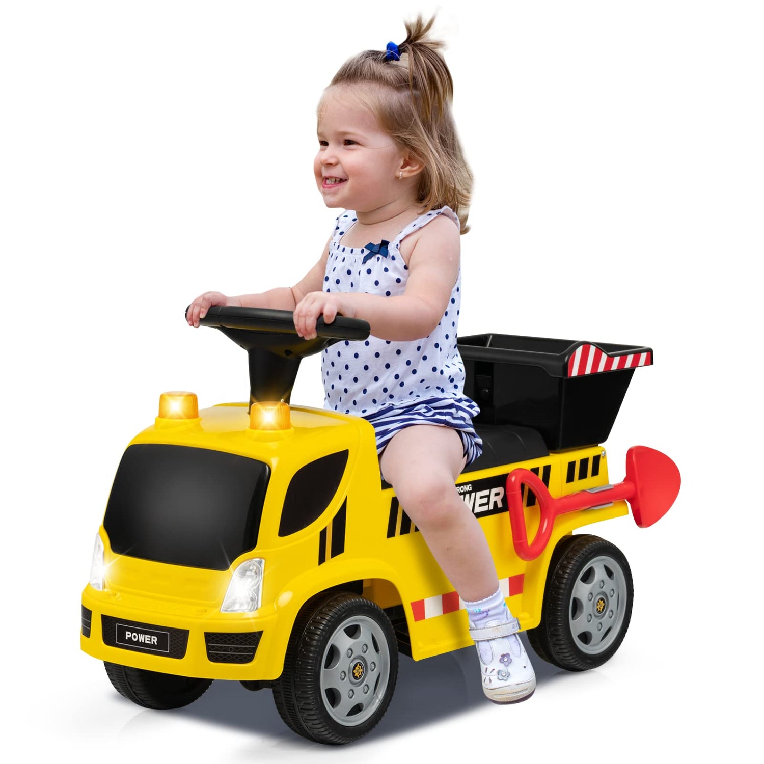 GYMAX Kids Ride on Truck, Toddlers Walker Learning Car with Bubble Maker/Tipping Bucket