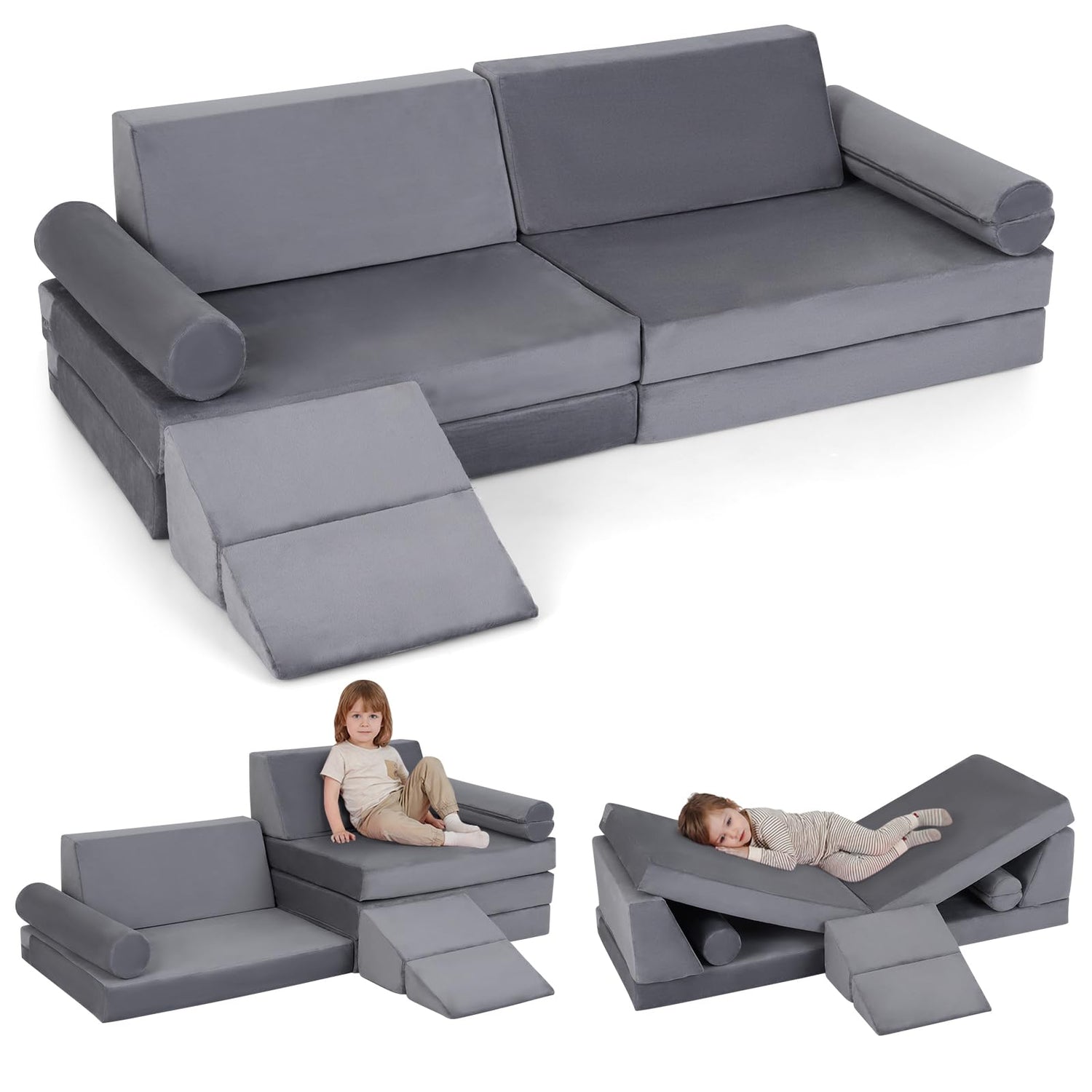 Kids Play Couch, 10-Piece Modular Toddler Soft Climb & Crawl Foam Playset