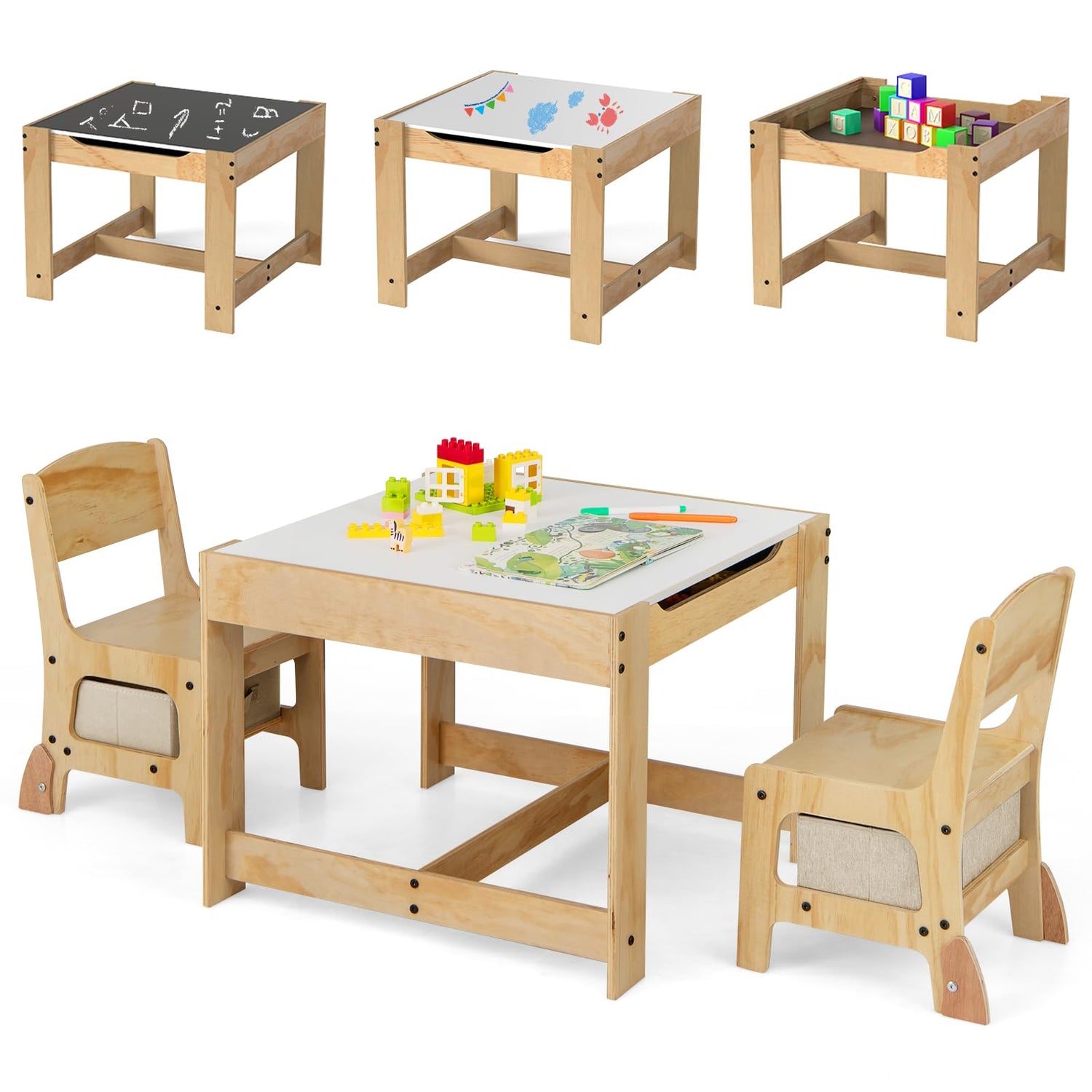 Kids Table and Chair Set, 3 in 1 Activity Table Set