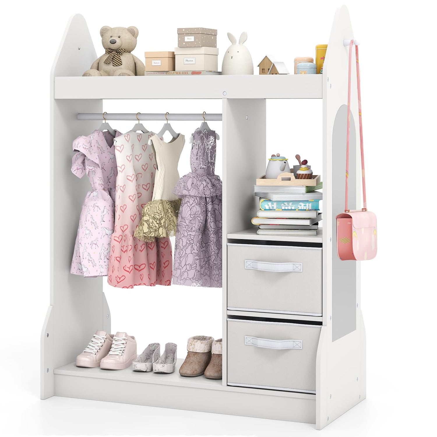 Kids Dress up Storage, Children Wardrobe with Mirror