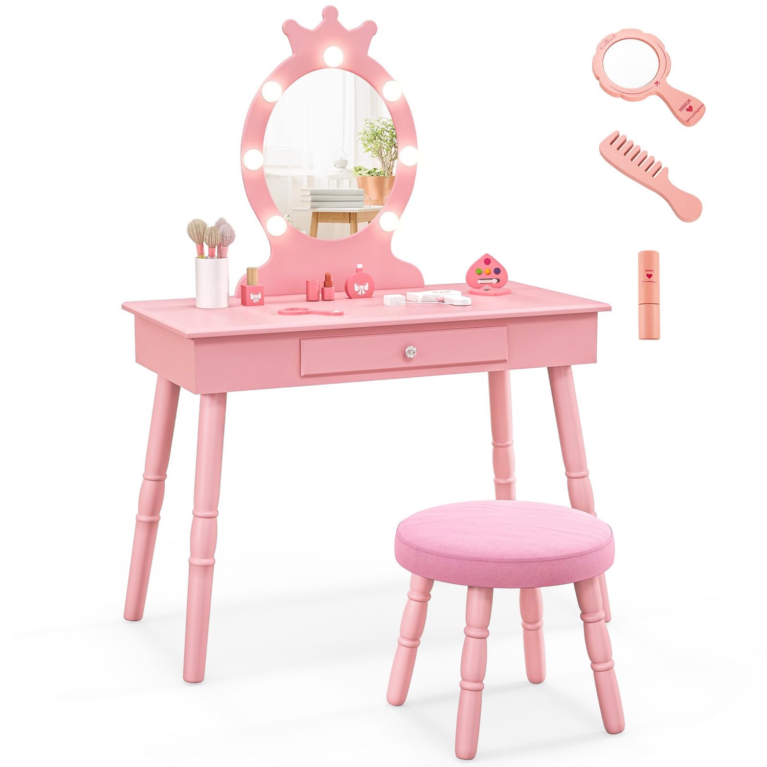 GYMAX Kids Vanity Table and Chair